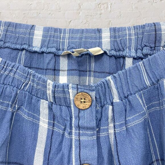 Clockhouse Off Shoulder Top S Blue Plaid Puff Sleeve Button Front Boho - Picture 4 of 11